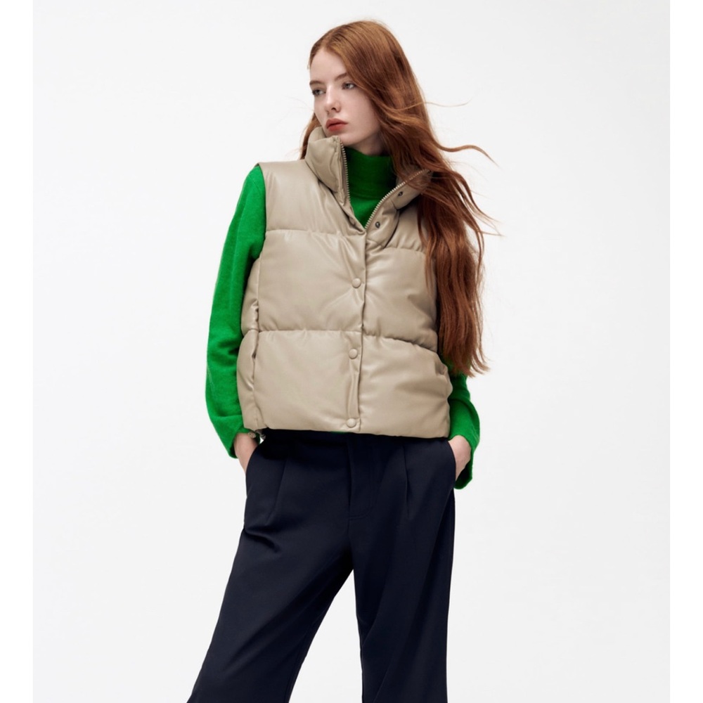 FAUX LEATHER PUFFER VEST